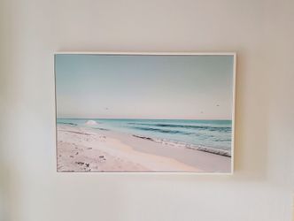 Minimalist Pastel Coastal Beach Framed Canvas Wall Art (13" x 19") Calm Blue Waves
