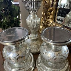 ****Three Mercury Glass Candle Holder