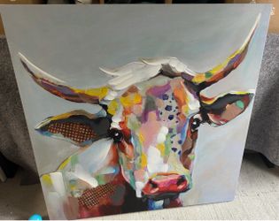 Colorful, contemporary cow canvas wall art