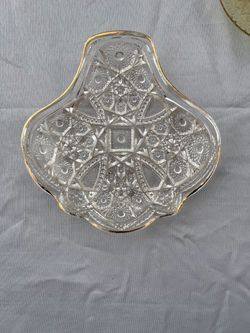 Vintage Gold Trim Pressed Glass Candy Dish