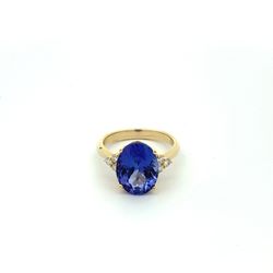 14k Yellow Gold 5.22 Carat Tanzanite Round Cut Ring Size.7