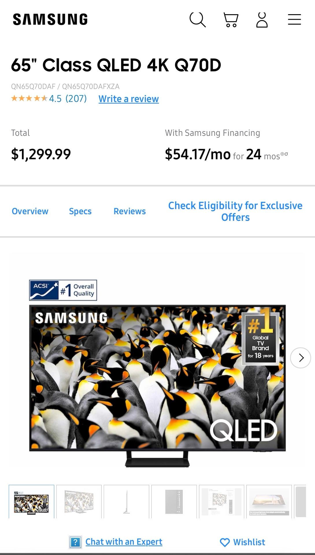 Samsung QLED Q70D 65” Smart TV