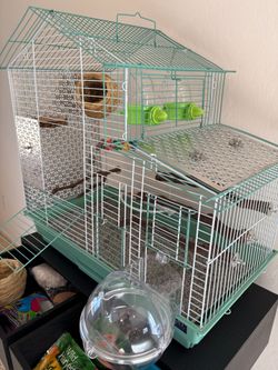 *Bird cage with wooden stand and drawers