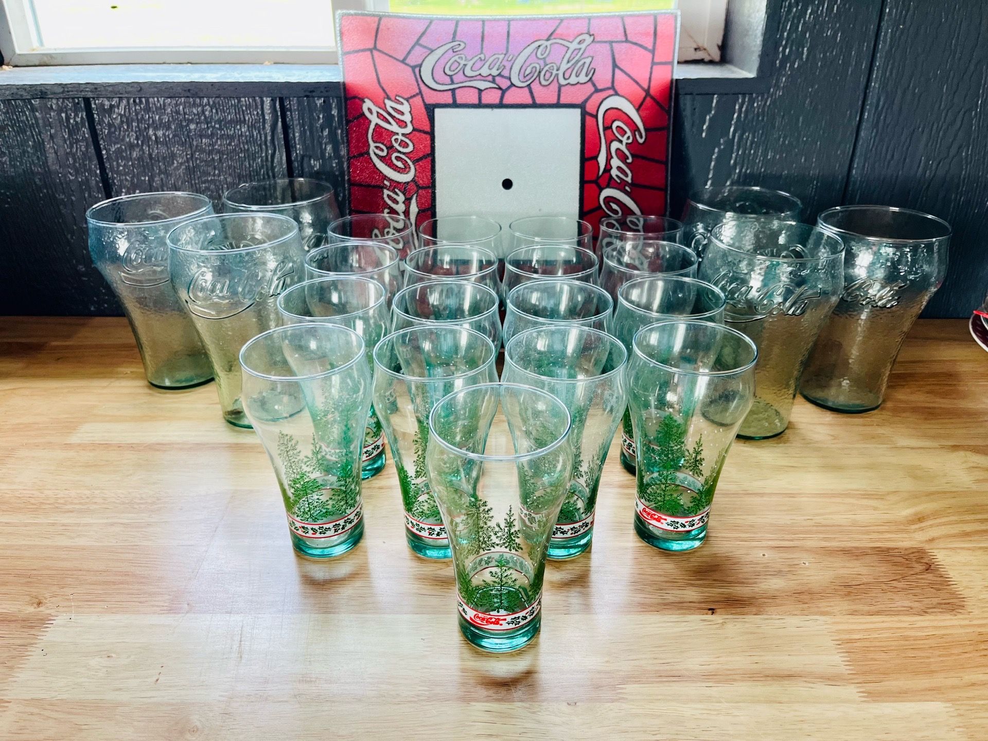 Coca-Cola glasses & light fixture