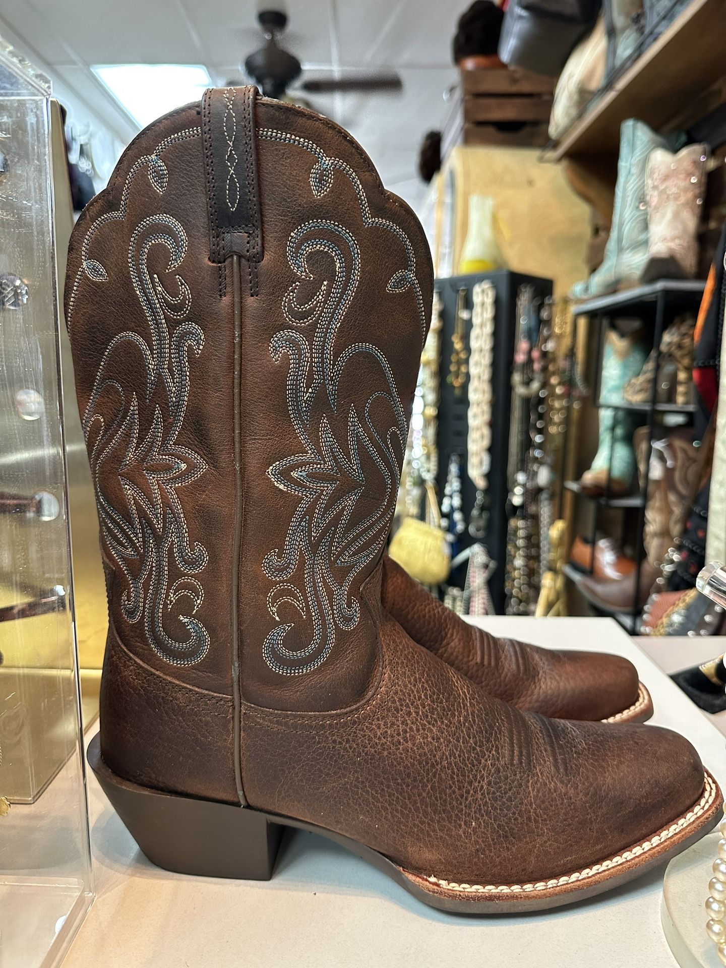 ARIAT LEGEND ROWDY BROWN LEATHER SQUARE TOE COWBOY WESTERN BOOTS Women Size 10 B