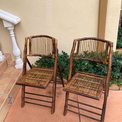 Set Of 2 Vintage BOHO Tortoiseshell  Bamboo Rattan Folding Chairs… In Fair Condition…BOTH $125