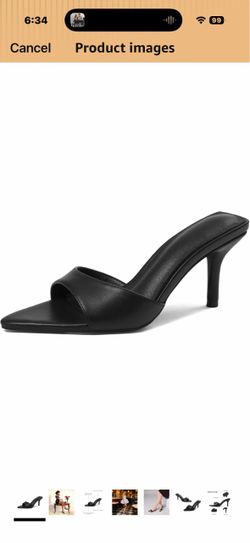 Black Kitten Heels (size 9) Sandals Black Heels Pointed Peep Toe High Heels Backless Stiletto Slingback Slip On Sandals Women Dre
