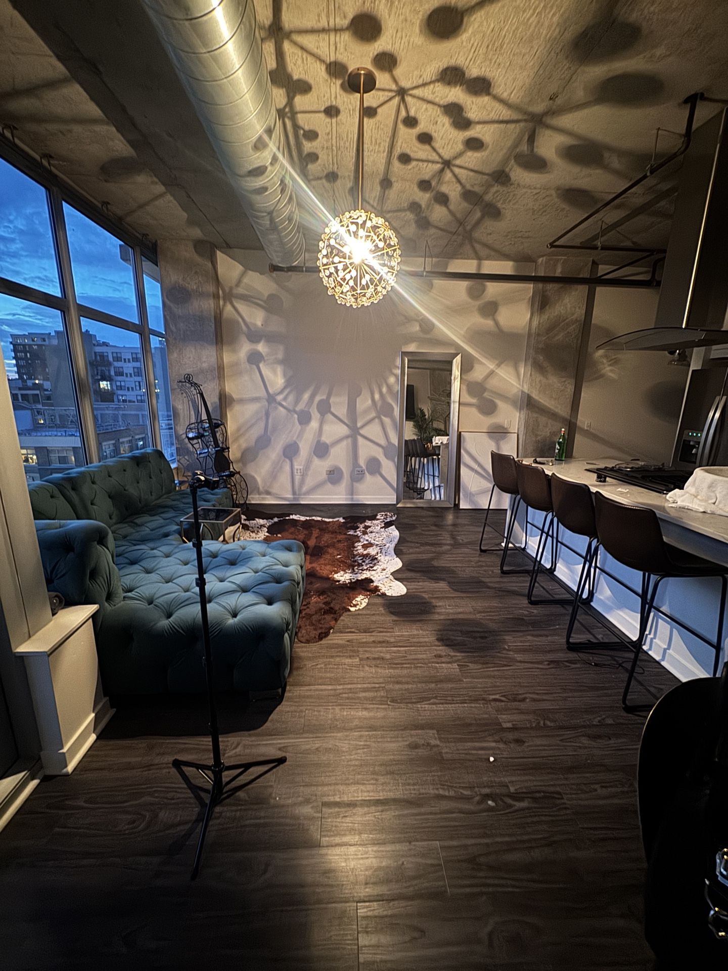 Chocolate Bar Stools & Cowhide Rug