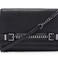 Diane Von Furstenberg Clutch Optional Chain For Shoulder Purse, Black Pebble Leather