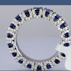 Size 6 Blue Sapphire Eternity Ring With Diamond Accent Set In Platinum- Size 6