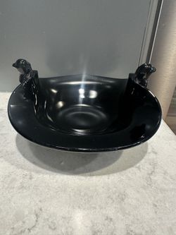 Vintage L.E. Smith Black Amethyst Depression Glass Bowl with Bird Handles
