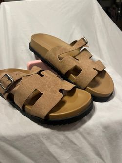 Madden Girl Slide Sandals Tan Size 6.5 Double Strap Slip On Cute