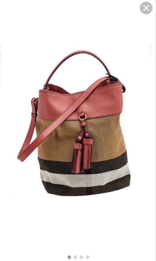 Burberry Bag  Medium Pink Canvas and Calfskin Leather Hobo Bag 