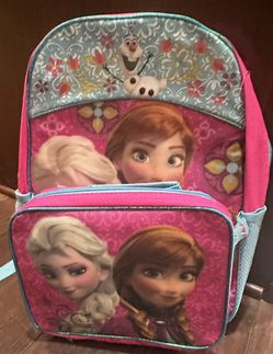Disney Frozen Girls  Backpack with Lunch Bag New With Tags. Anna & Elsa