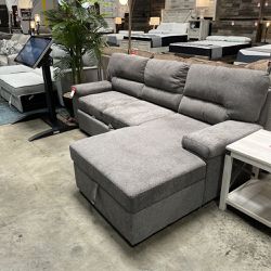 NEW PULL-OUT BED SECTIONAL GREY COLOR || SKU#ASH74605TC
