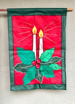 Vintage 90s N.C.E. Christmas Candles with Holly Garden Flag