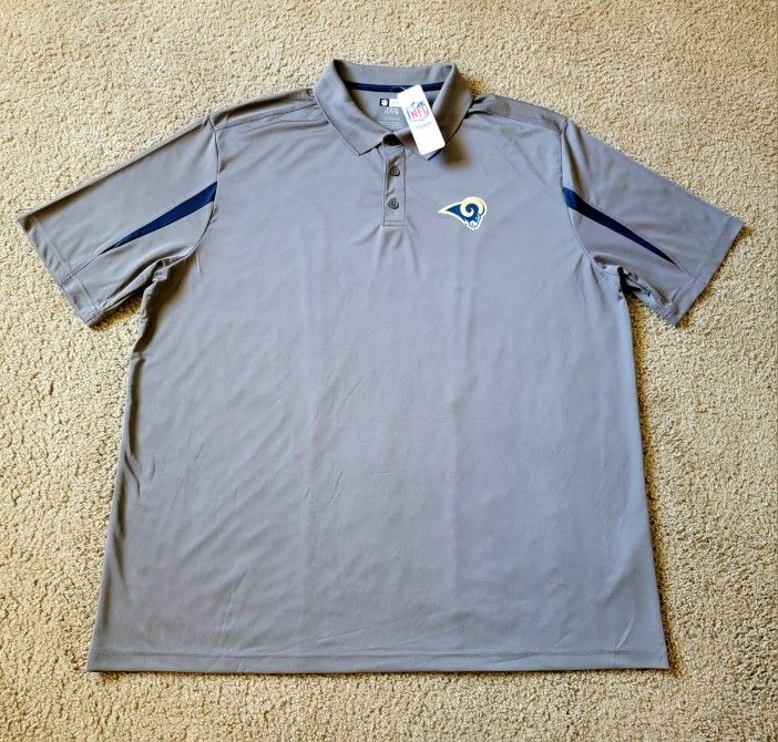 NEW NFL Team Apparel L.A. RAMS Gray Short Sleeve Polo Shirt TX3 Cool XXXL 3XL 3X