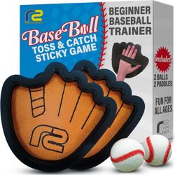 Toss and Catch Ball Game Set - Easy to Use Sticky Balls & Beginner Baseball Training Glove - Premium Toy Paddle Fits All Hand Sizes From Toddlers to T