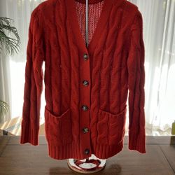 Ladies Cardigan Sweater - Rust Color - Like New - Medium 
