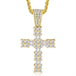 Hip Hop Square Diamond Cross Pendant Necklace