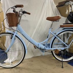 26 Inch Foding Women Beach Cruiser Bike, 7 Speed Foldable Cruiser Bike with Adjustable Seat, Folding Commute Bike with Lightweight, Anti-Skid Tires & 