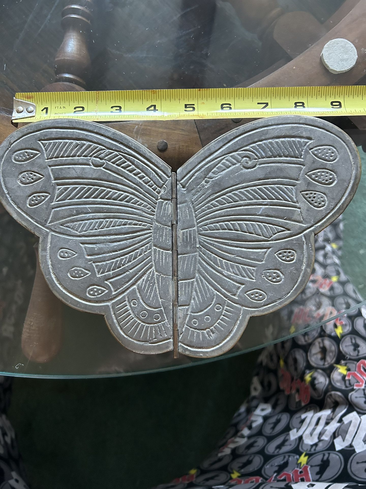 heavy antique hand made butterfly pewter trinket /jewelry box