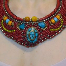 Coral and Turquoise Glass Beaded Jewelry
