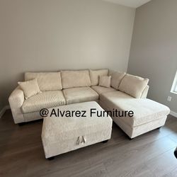 Corduroy Sectional Sofa With Ottoman Storage