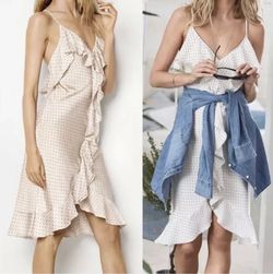 Victorias Secret Satin White Blue Dot VERY SEXY Sleep Shirt Top Slip Gown Dress Medium NWT