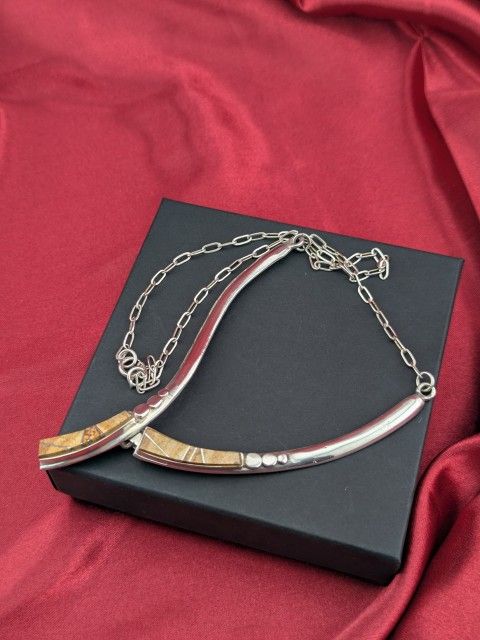Vintage Navajo Signed Sterling Silver Y Drop Necklace
