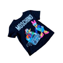 Moschino x H&M Women's Disney T-Shirt Donald Daisy Duck Size S Black Cotton Logo