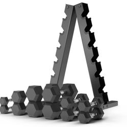 Brand New Renegade 5-30 Pound Rubber Hex Dumbbell Set With Storage Rack Free Delivery🚚