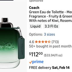 COACH GREEN, MENS COLOGNE EDT 3.3FL.OZ. /100 ML.     —-NO BOX—