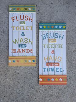 Kids Bathroom Wall Signs Set of 2