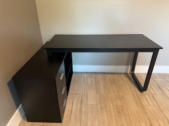 Black L-Shaped Desk with Storage Drawers