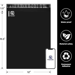 POLY MAILERS 12X15.5 BLACK SELF SEAL WATERPROOF SHIPPING BAGS 25/50/75/100pc