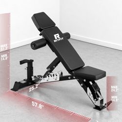NEW RitFit 3-Section Adjustable Weight Bench, 1600LBS Capacity Workout Bench, 21 Levels Incline Decline Bench Press w/Thickened Padding, Foldable
