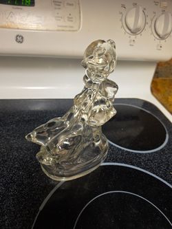 VINTAGE L E SMITH COLONIAL CLEAR GLASS GOOSE GIRL W GEESE 8" HUMMEL FREE SHIP