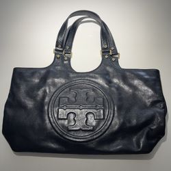 TORY BURCH Black Glazed Leather “Bombe” tote