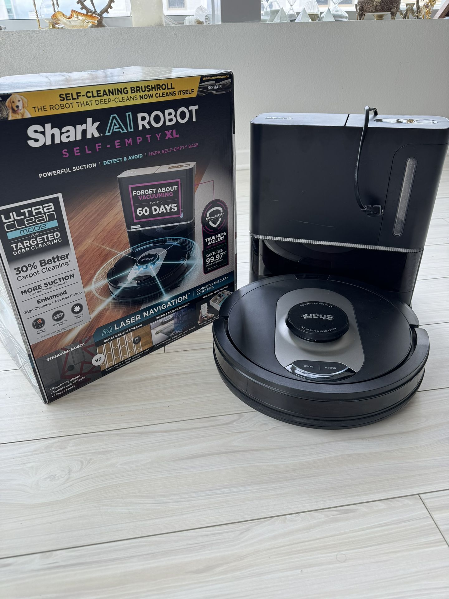 Shark RV2502AE AI Ultra Robot Vacuum with XL HEPA Self-Empty Base, Bagless, 60-Day Capacity, LIDAR Navigation, Smart Home Mapping, UltraClean, Black
