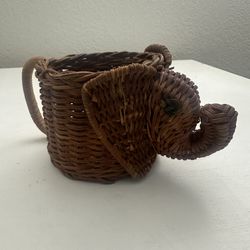 Vintage Boho Jungalow Wicker Elephant Mug Cup Planter
