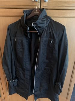 Calvin Klein Large  Women’s Rain Jacket🖤 Black  Front Zip and Snap  Closure   4 Zip Pockets    Worn Few Times    32” Length     Excellent Condition 
