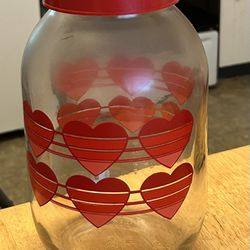 Vintage Carlton Glass Canister Jar With Lid Red Hearts Valentines 3L