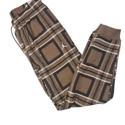 Jordan Men's Essentials Fleece Holiday Plaid Pants Brown & Black colorway Medium