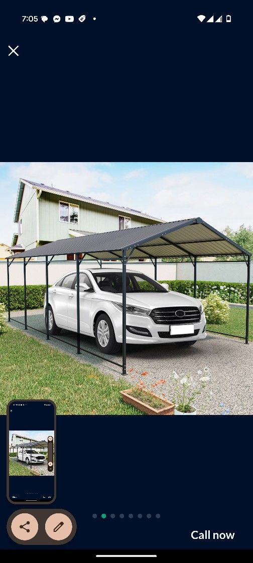 12*21 FT Carport, Heavy Duty Carport with Galvanized Steel Roof and Frame, Metal Carport Large Garage for Cars, Trucks, Boats & Tractors