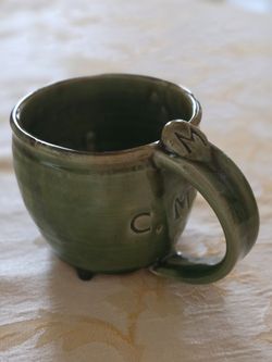 Hand-made Studio Art Pottery Mug, Green Stoneware