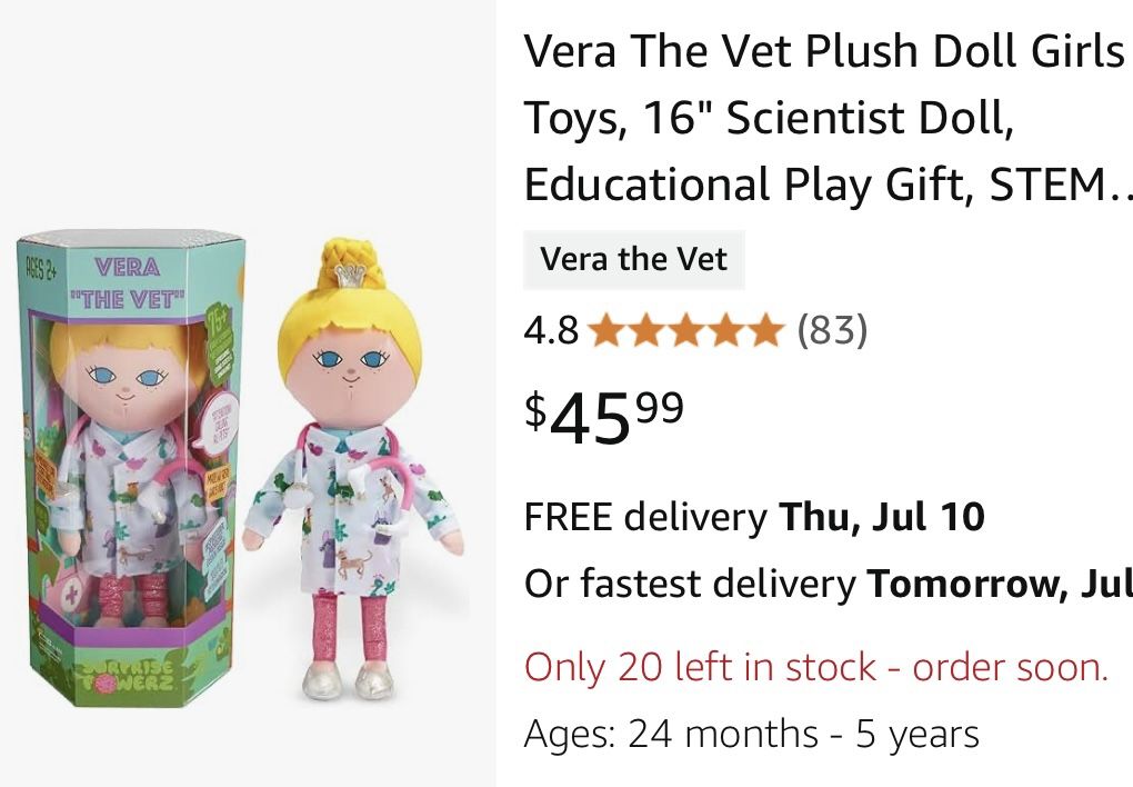 Vera the vet talking doll! Brand new! Retail $45