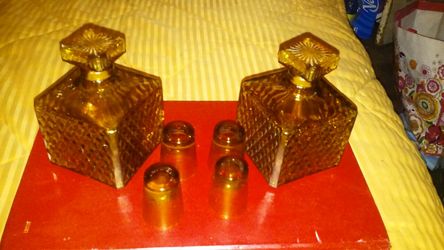 Vintage amber decanter set