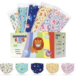 Kids Face Mask Disposable Protection,Children Mask for 50 Individually Wrapped (Multicoloured A)