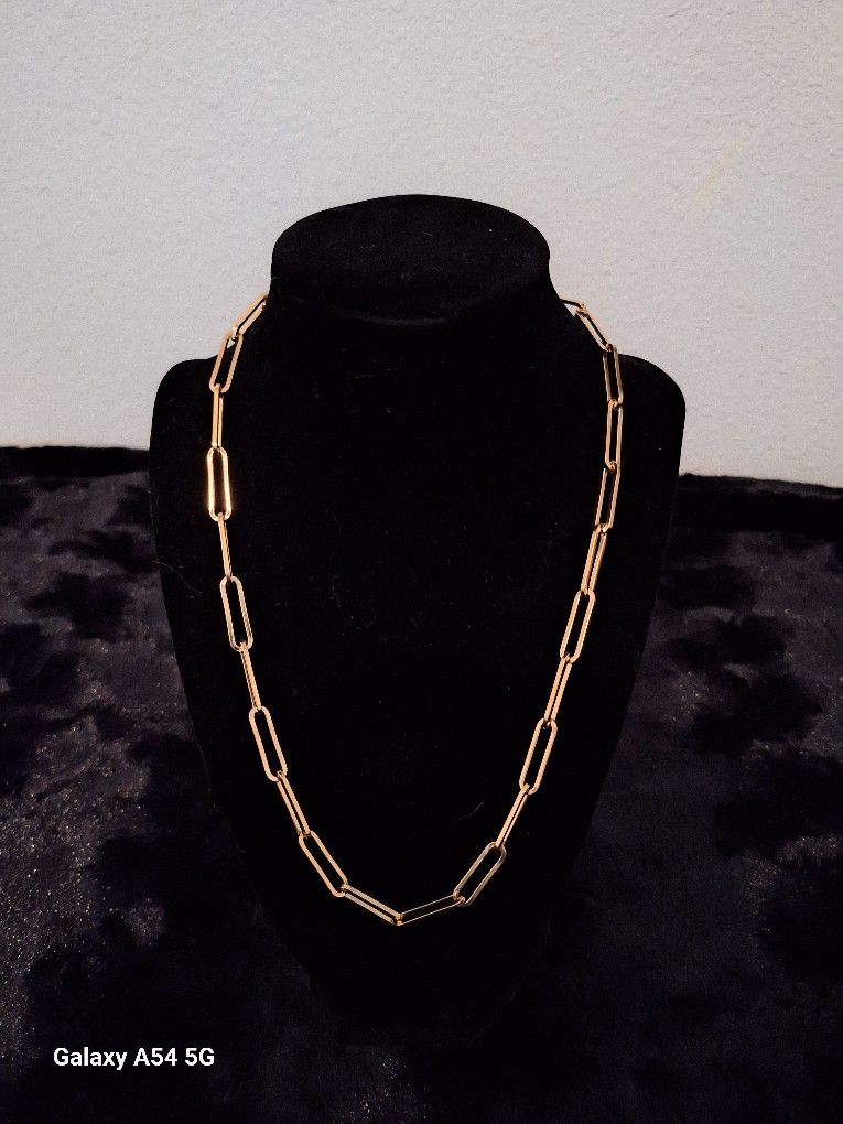 Yellow Gold Ion Plated Stainless Steel Paperclip Necklace